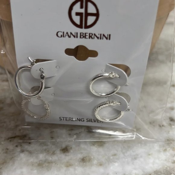 2-Pc. Set Polished & Textured Hoop Earrings in Sterling Silver - Picture 2 of 2